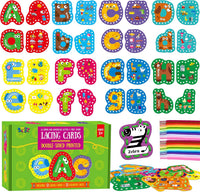 SpriteGru 9 Pieces Kids Lacing Cards - 52 Uppercase & Lowercase Letters
