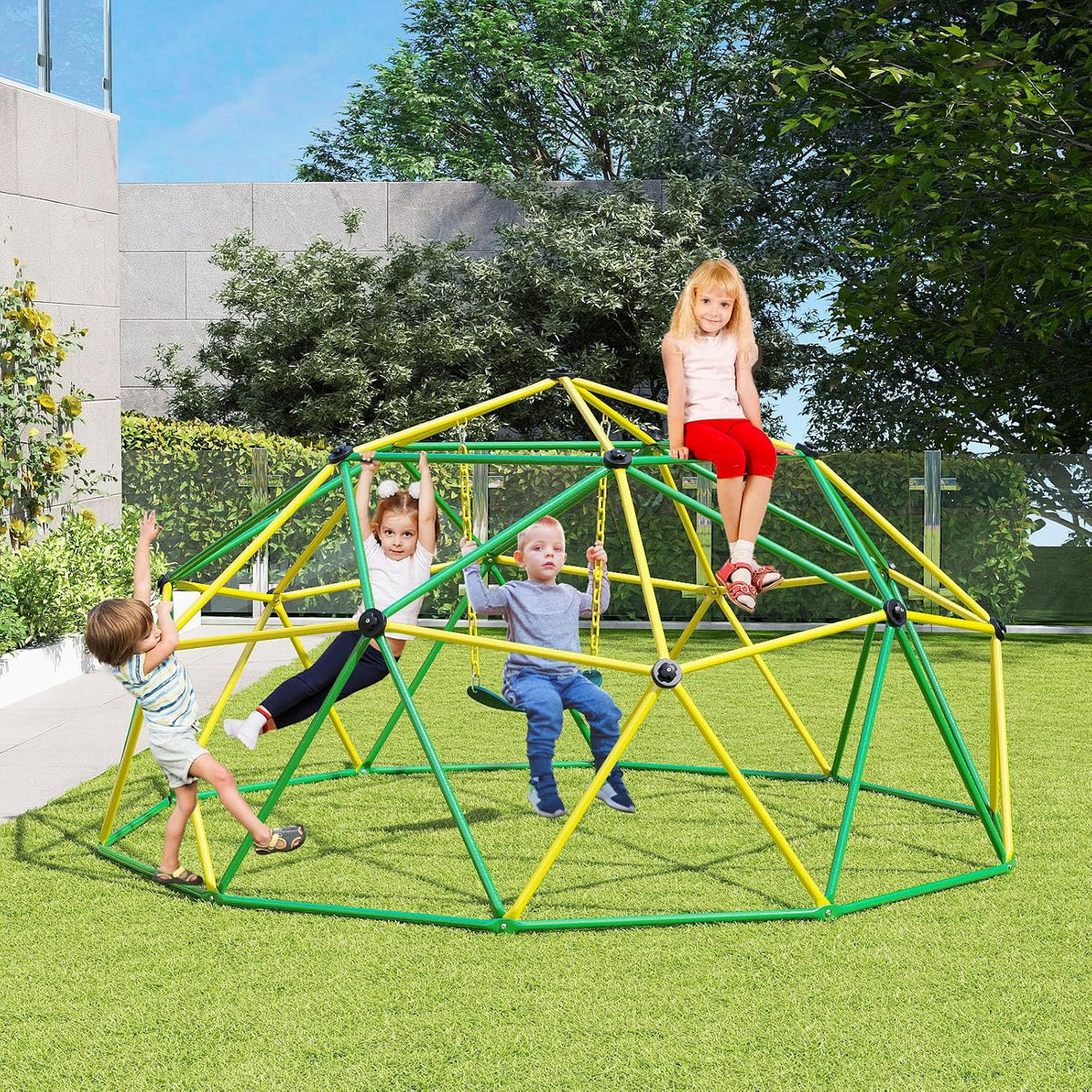 Costzon 8 ft climbing dome with slide for kids in green and yellow - view 3