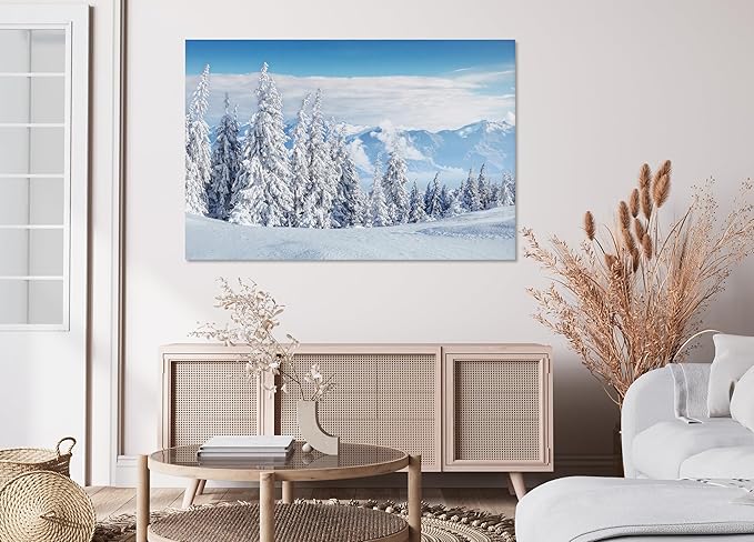 Nature Wall Art Prints - Ocean Forest Mountain Lake Canvas Landscapes - Small to Extra Large Living Room Bedroom Kitchen Bathroom Décor (Snow Covered Trees on Mountain, 20L" x 30W")