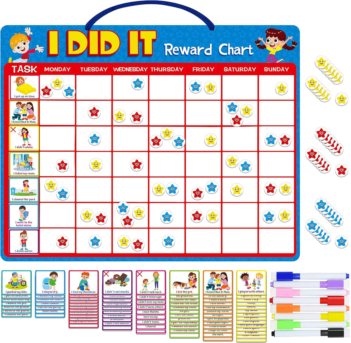 Magnetic Reward Behavior Star Chore Chart for One or Multiple Kids - Style 2