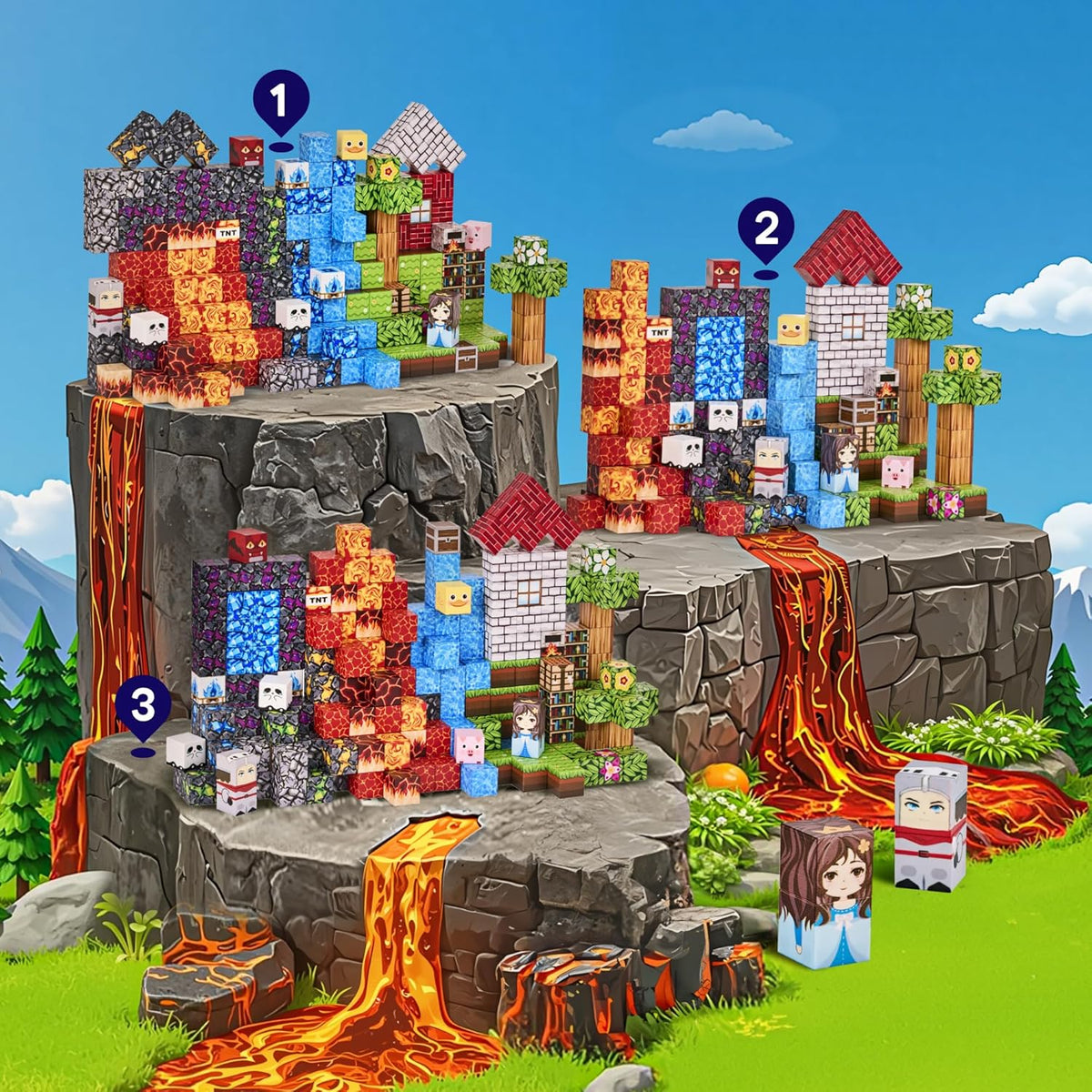 EWED 200 piece forest themed magnetic building blocks with trees, houses and figures - view 8
