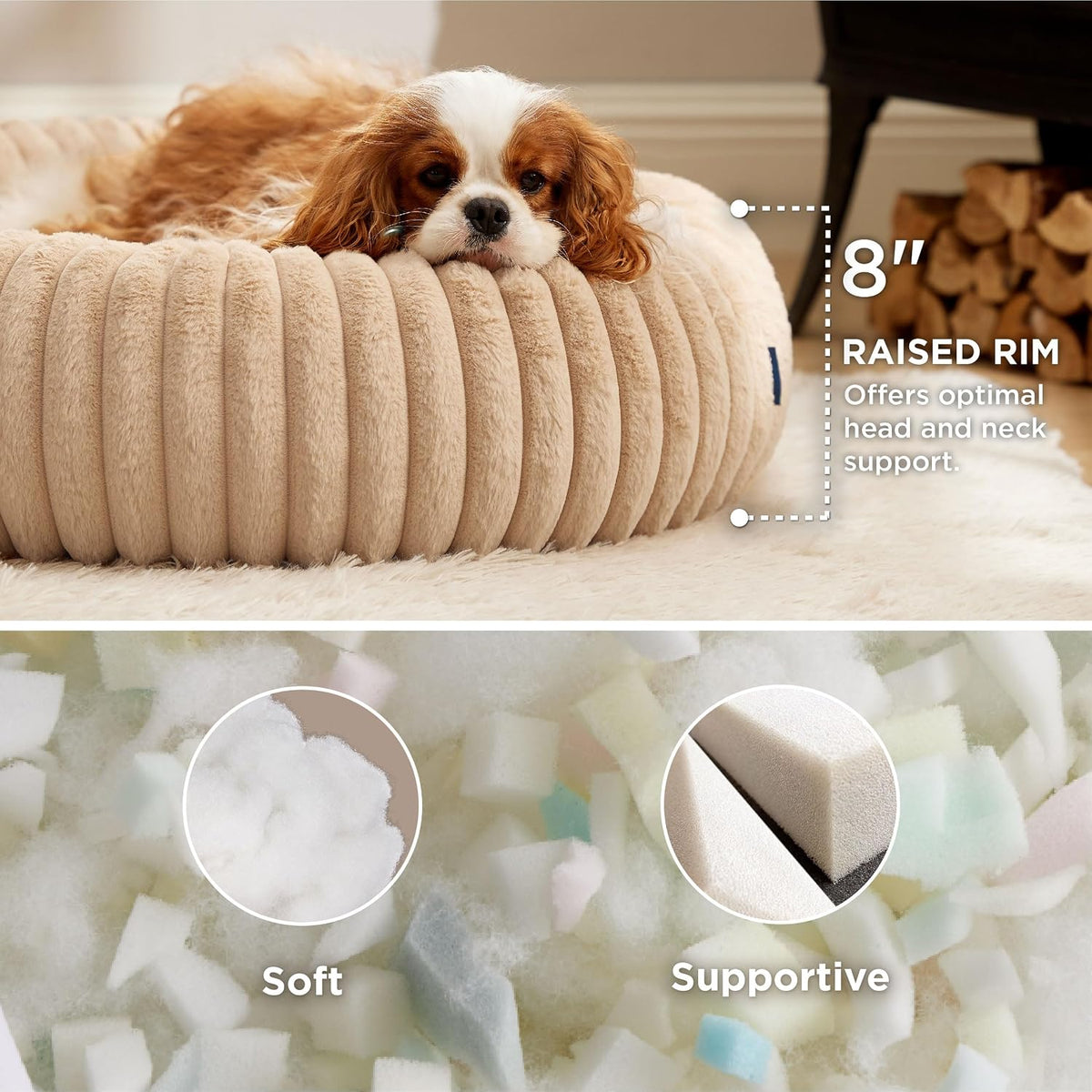Bedsure ComfyFleece Donut Dog Bed Medium Size Dog with Washable Cover – Essentials for Dogs - M (30x30x8) / Sandy Beige - image 2