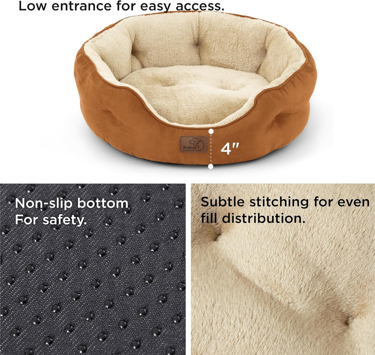 Bedsure Small Dog Bed Washable, Round Cat Beds for Indoor Cats - 20"L x 19"W x 6"Th / Terracotta - image 4