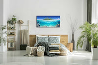 Tropical Island Coral Reef Landscape Canvas Wall Art for Living Room,Unique View Split Waterline Scenery,Beautiful Nature Summer Travel Scenic Picture Print Artwork Painting Decor,Inner Frame 24x48