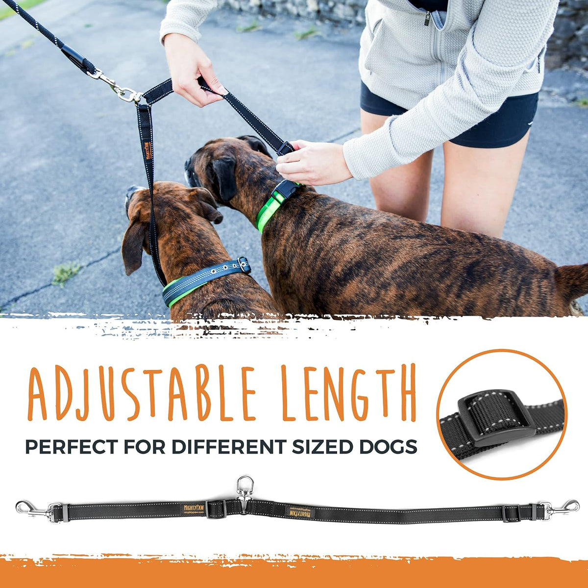 Mighty Paw Double Dog Leash - Double Leash w/ Rope Handle / Standard | Dogs 30+ lbs - image 2