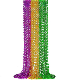 EOBOH 12PCS Mardi Gras Beads, Gold Beaded Necklace Stuff Set - Purple Gold and Green / 144
