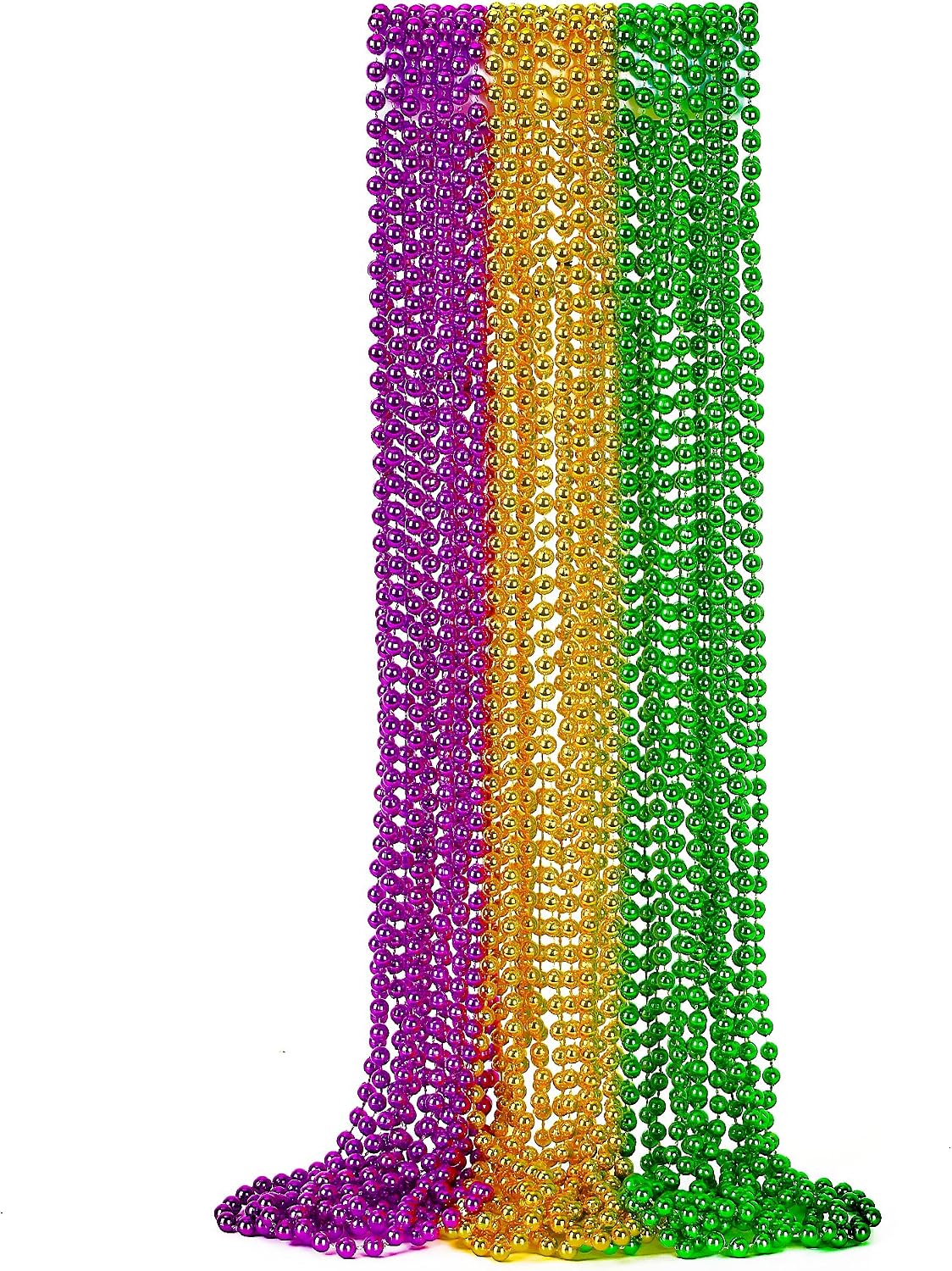 EOBOH 12PCS Mardi Gras Beads, Gold Beaded Necklace Stuff Set - Purple Gold and Green / 144