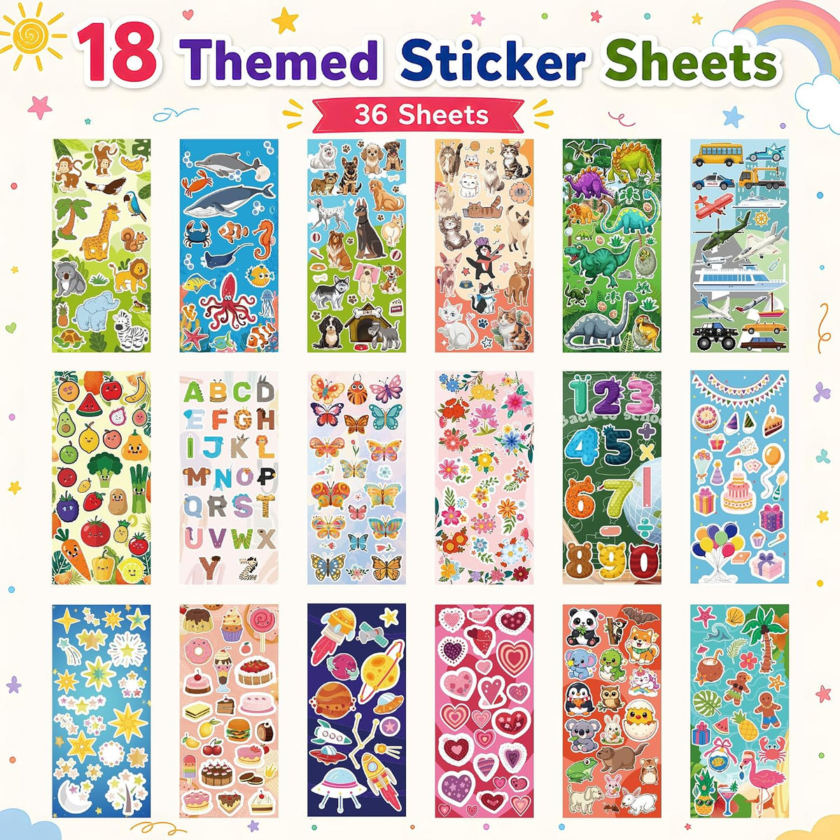 36 Sheets Stickers for Kids, Cute Stickers Pack for Scrapbook - Sticker Sheets - image 2
