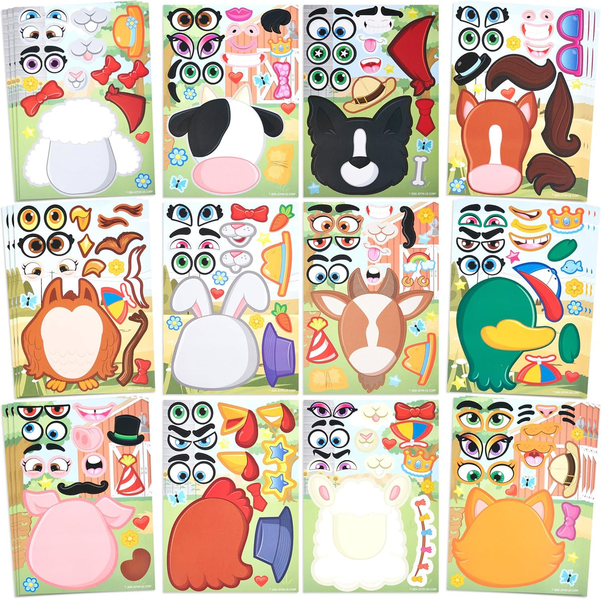 JOYIN 36 Sheets 9"x6" Make a face Stickers for Kids - Farm