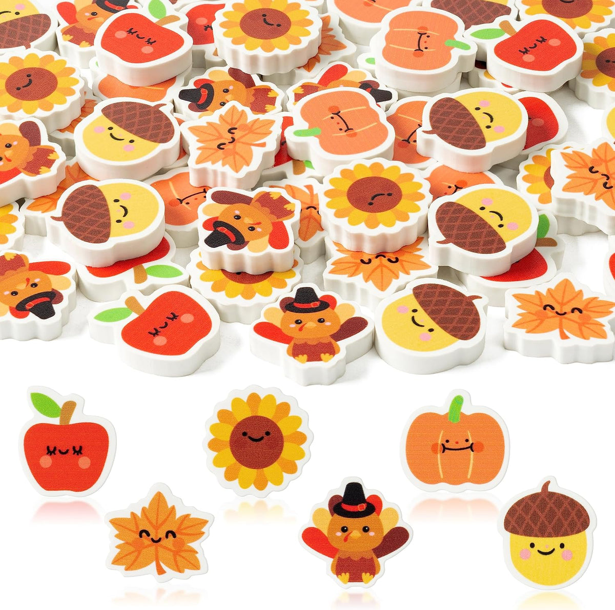 Yopyame 60 pack fall mini erasers shaped like maple leaves, pumpkins, acorns and bears - view 6