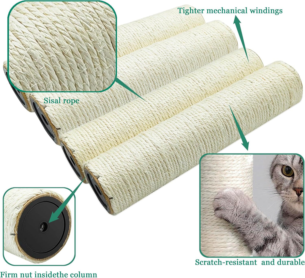 Cat Scratching Post Replacement Pole - M8*4poles / 30 cm / 11.81 in Beige - image 4