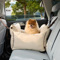 Lesure Small Dog Car Seat for Small Dogs - Dog Booster Seat for Car with Waterproof Bottom, Clip-On Safety Leash and Thickened Memory Foam Filling, Pet Carseat Puppy Travel Carrier Bed, Beige