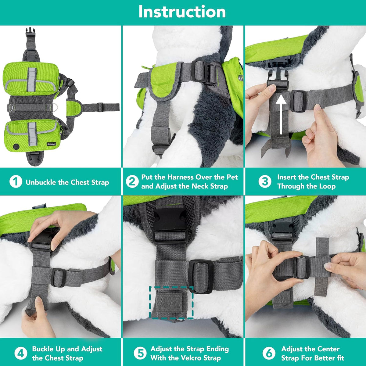 PetAmi Dog Backpack for Medium Large Dogs, Hiking Saddle Bag - Medium / Green - image 4