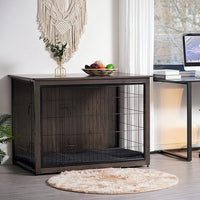 DWANTON Dog Crate Furniture with Cushion, Wooden Kennel Table with Double Doors, Indoor Dog House, Extra Large Size, 43.3" L, Dark Gray