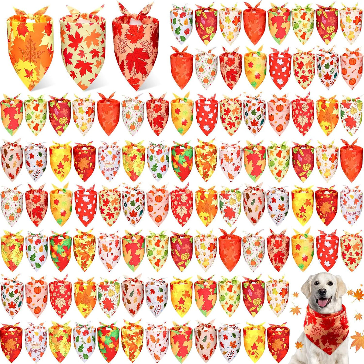 Preboun 100 Pcs Fall Paw Print Dog Bandanas Bulk - Fall / 25.6 x 17.7 x 17.7 Inch