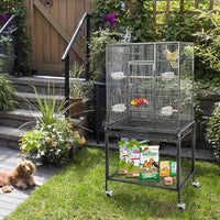 ZENY 53-Inch Bird Flight Cage, Wrought Iron Standing Large with Rolling Stand for Cockatiels Pet Parrot Parakeet Lovebird Canary Finch (Black)