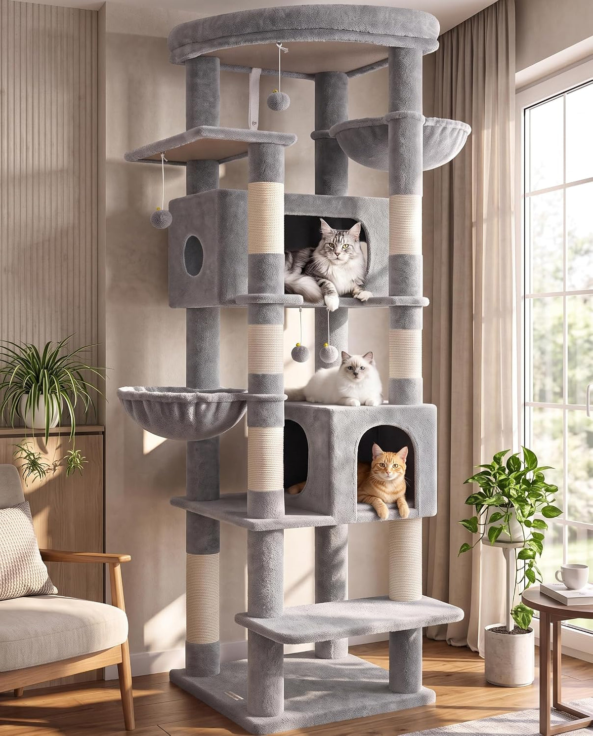 Globlazer 74in Heavy Duty Cat Tree Tower for Indoor Cats Large Adult - Light Gray / 74inch