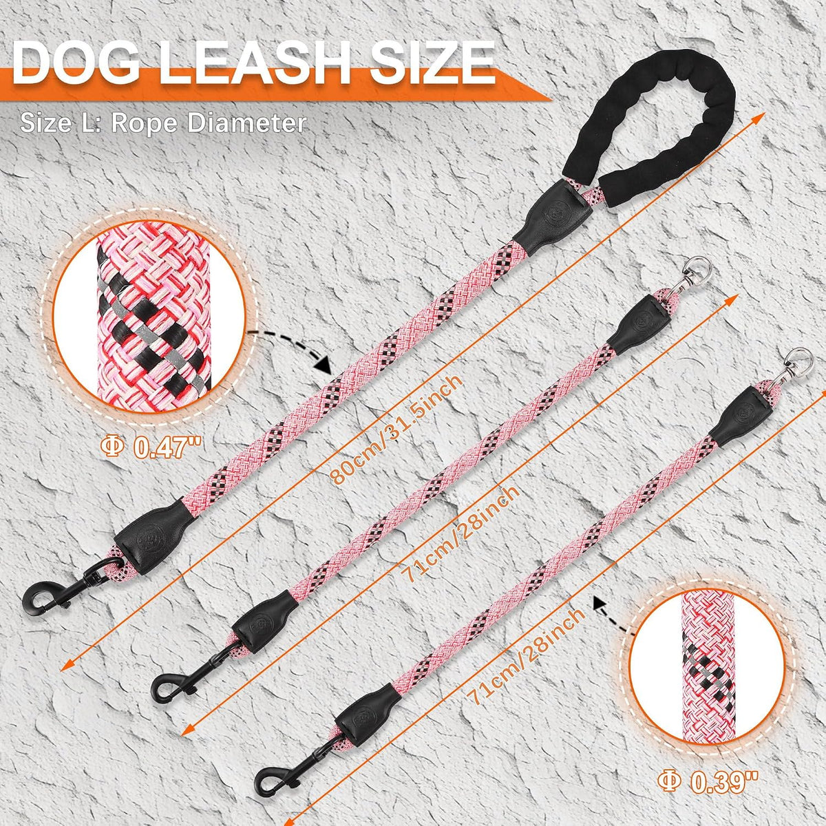 Double Dog Leash, No Tangle, Detachable360° Swivel - Pink / L (40-150 lbs) - image 3
