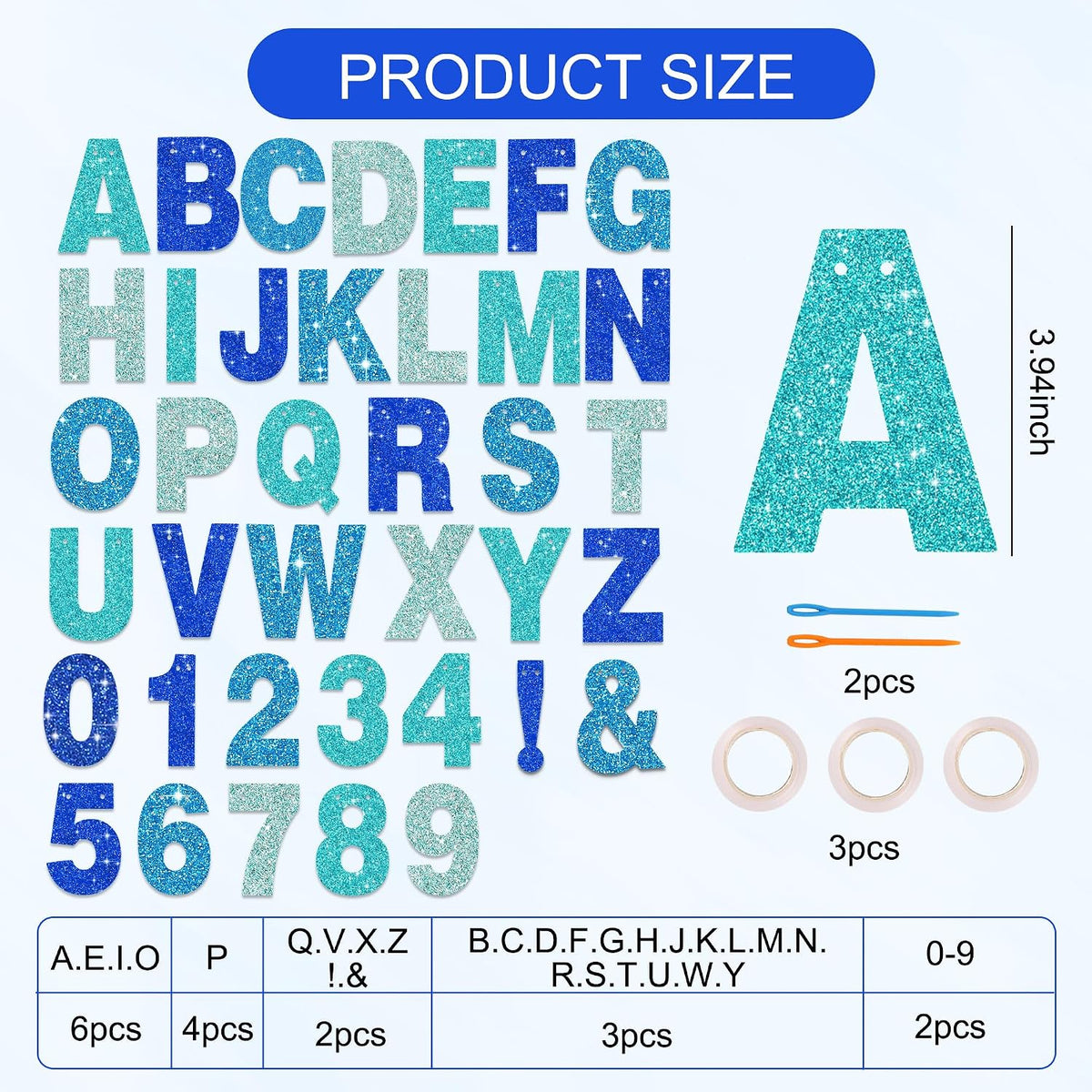 BEISHIDA 116 PCS A-Z DIY Letter Custom Banner Birthday Party Decor – Fun for Kids & Family - Glitter Blue Mix - image 3