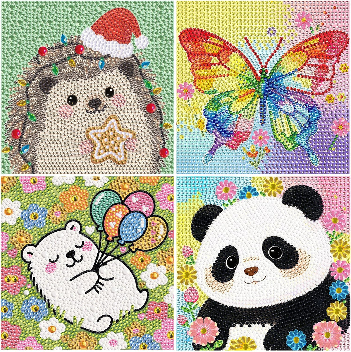 UiSdfuy diamond art kits for kids, 4 pack of 6 x 6 inch lion, owl, leopard and parrot canvases - view 2