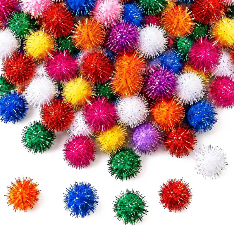 80 Pieces Cat Toys 1.2 Inch Cat Pom Pom Balls Cat Sparkle Balls Puff