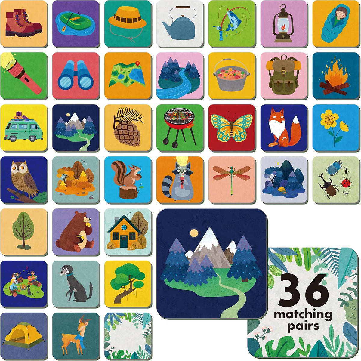 Hebayy 72 PCS Memory Matching Game - Camping Theme