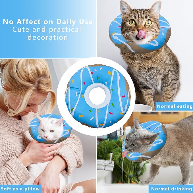 Cat Cone Collar Soft, Adjustable Cat Recovery Collar Kitten Cones to Stop Licking, Cute Donut E Collar After Surgery, Cats Neck Pillow Elizabethan Cones of Shame (Waterproof Blue, Large)