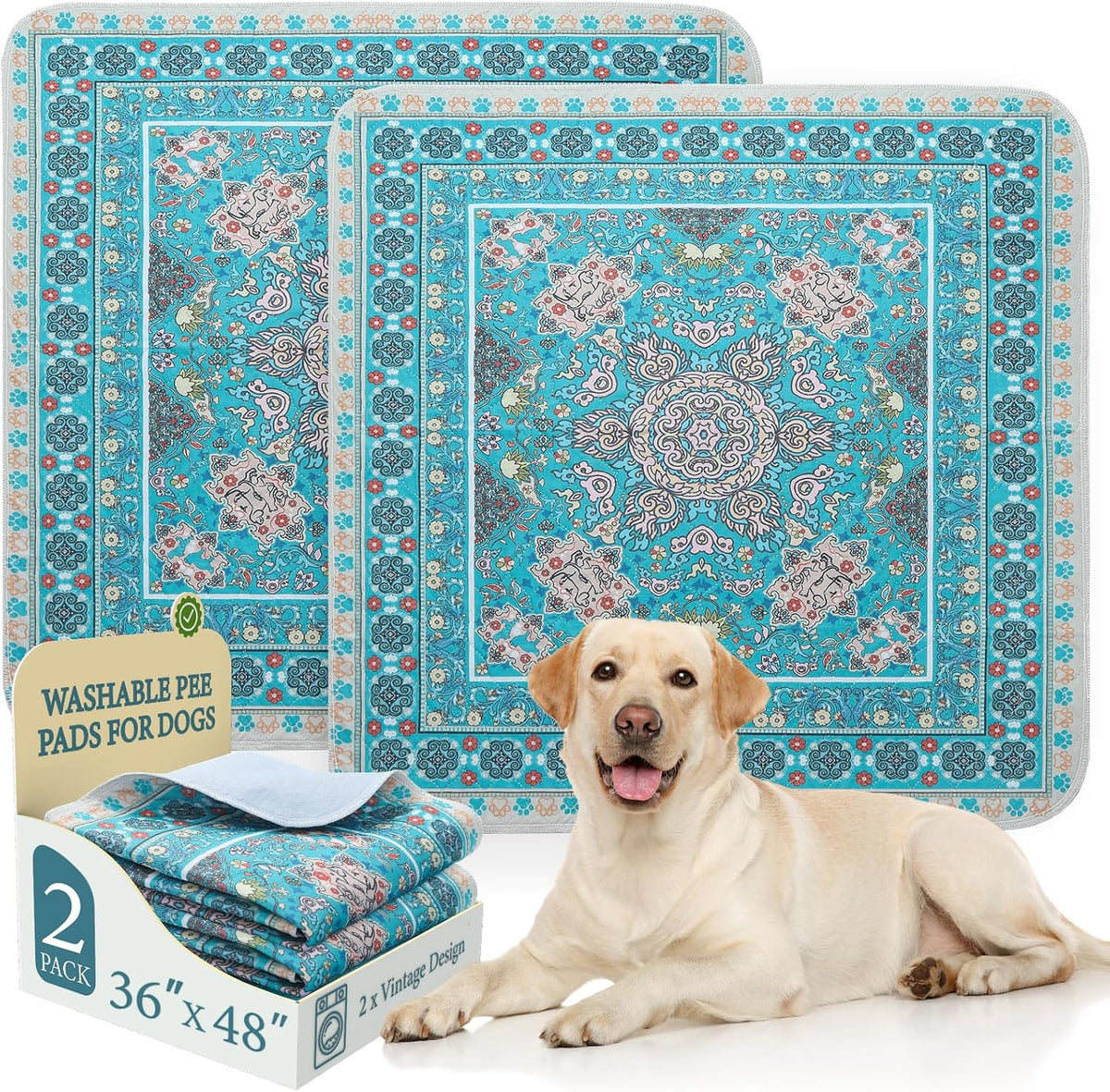 Homimp Washable Pee Pads for Dogs - Blue / 36"x48"(Pack of 2)