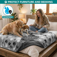 PetAmi Waterproof Dog Blanket, Leakproof Pee Proof Cat Blanket - Paw Print Gray / X-Large (60x80) - image 2