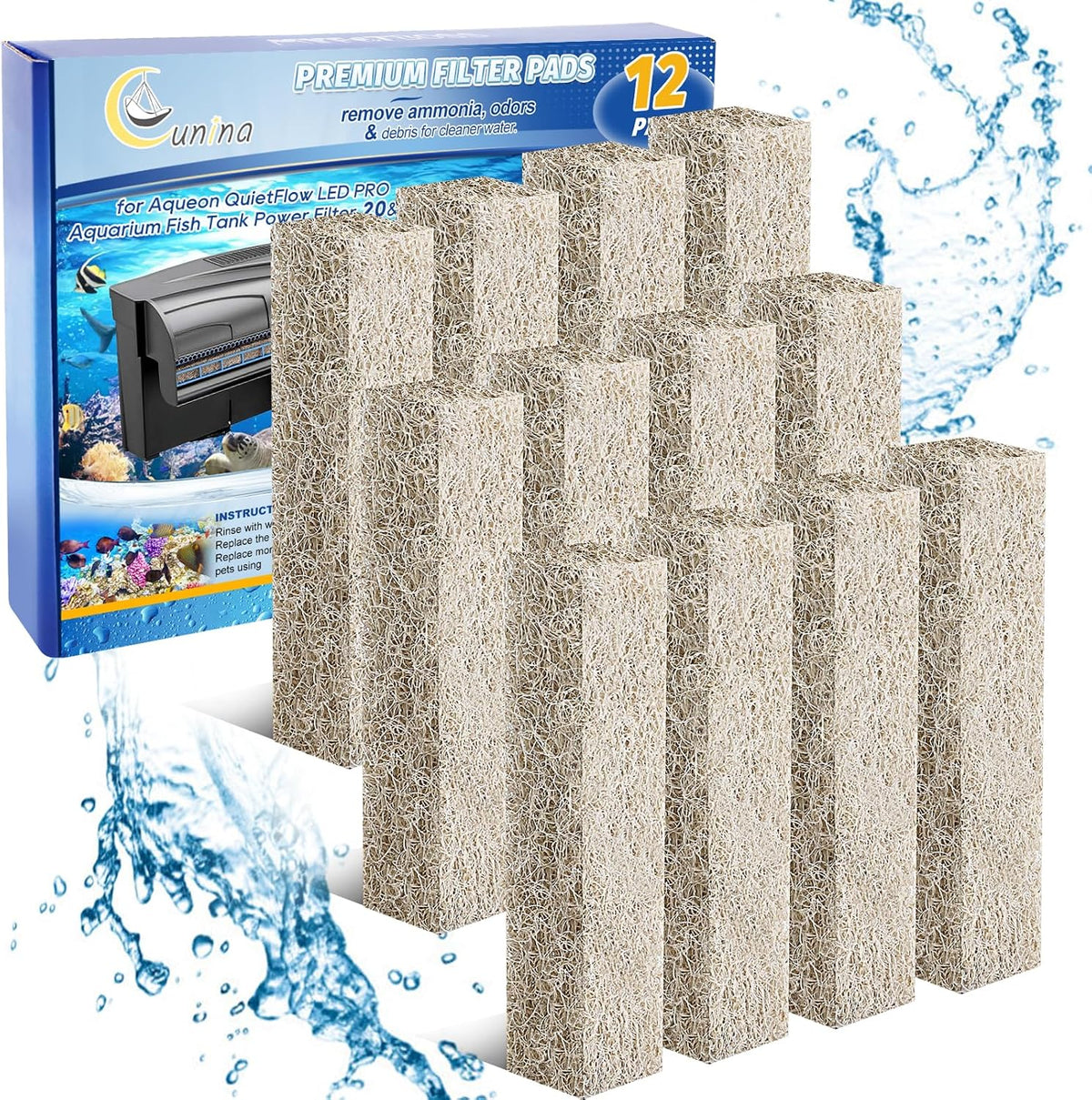Replacement Filter Cartridges Compatible with Aqueon Quietflow 20 75 – Essentials for Fish - For Model 20 & 75, 12 Pack