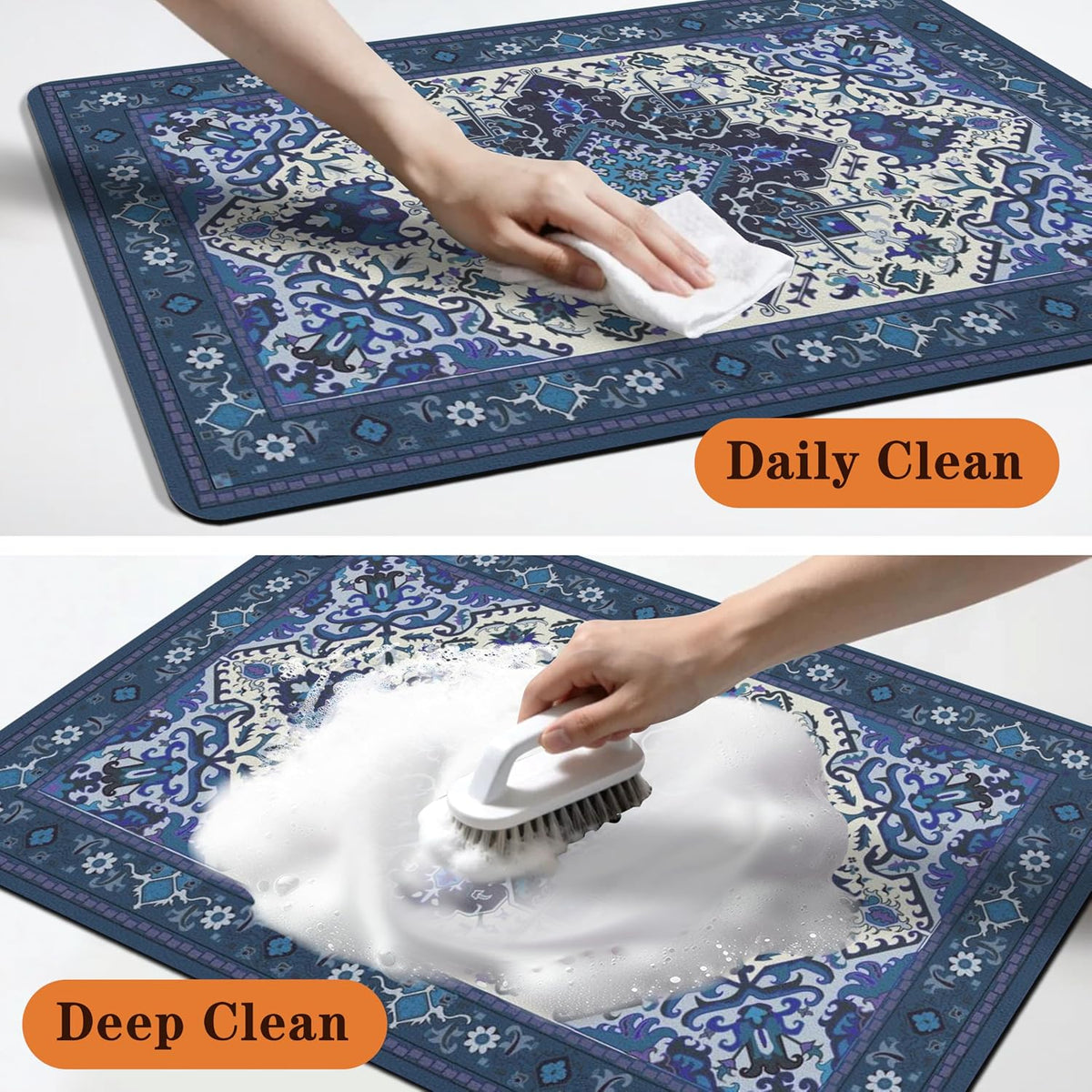 Pet Feeding Mat for Floors Cat Food Mat Waterproof Dog Food Mat - 20"L x 12"W / BlueBoho - image 3