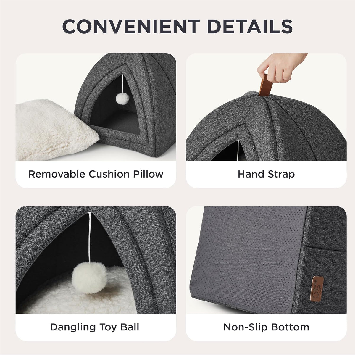 Bedsure 2in1 Cat Beds for Indoor Cats Cave for Kitten with Washable - M(16x16x16) / Dark Grey - image 4
