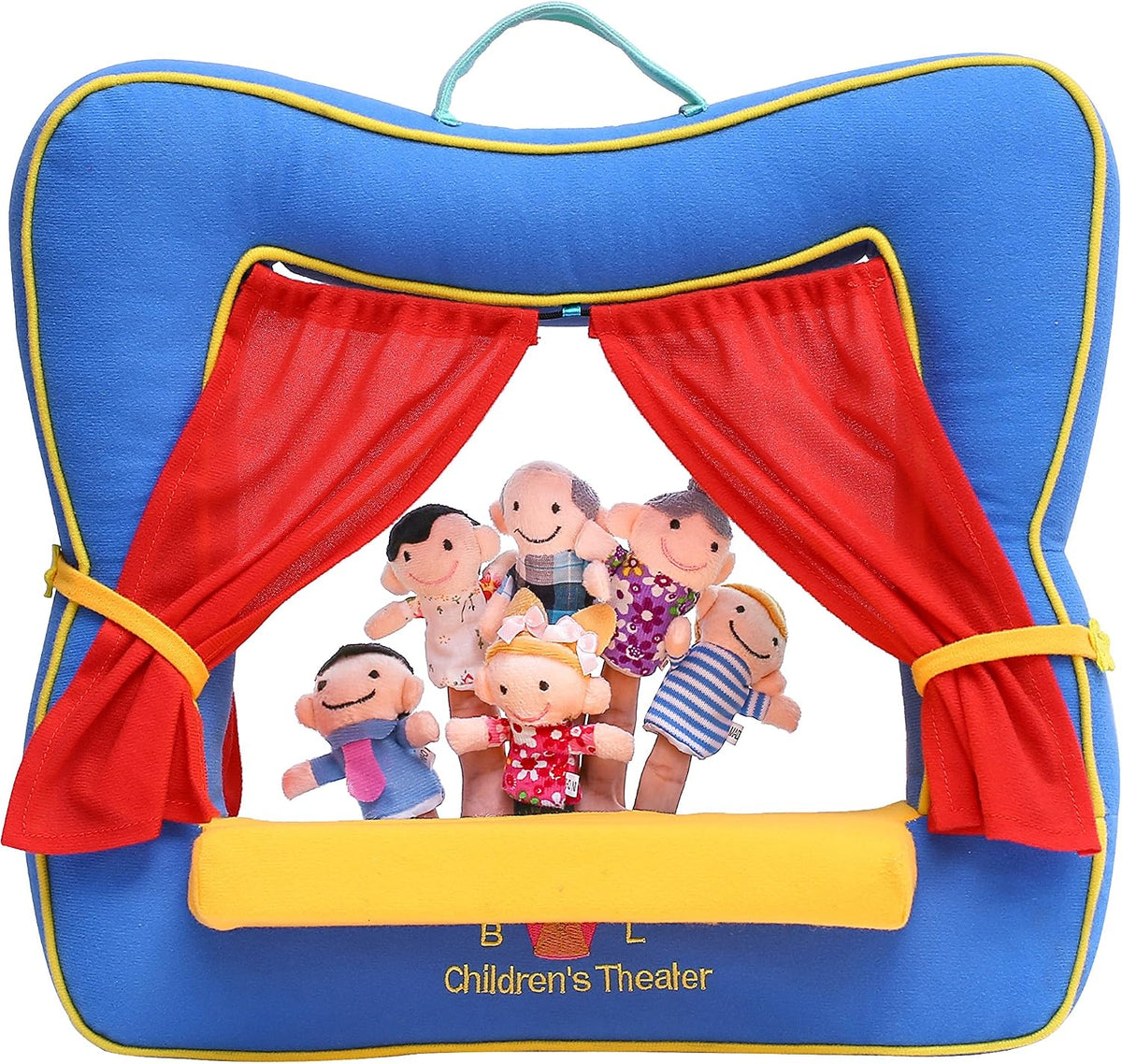 BETTERLINE 20 Piece Story Time Finger Puppets Set Cloth Velvet - Puppet Theater Blue / Finger Puppets