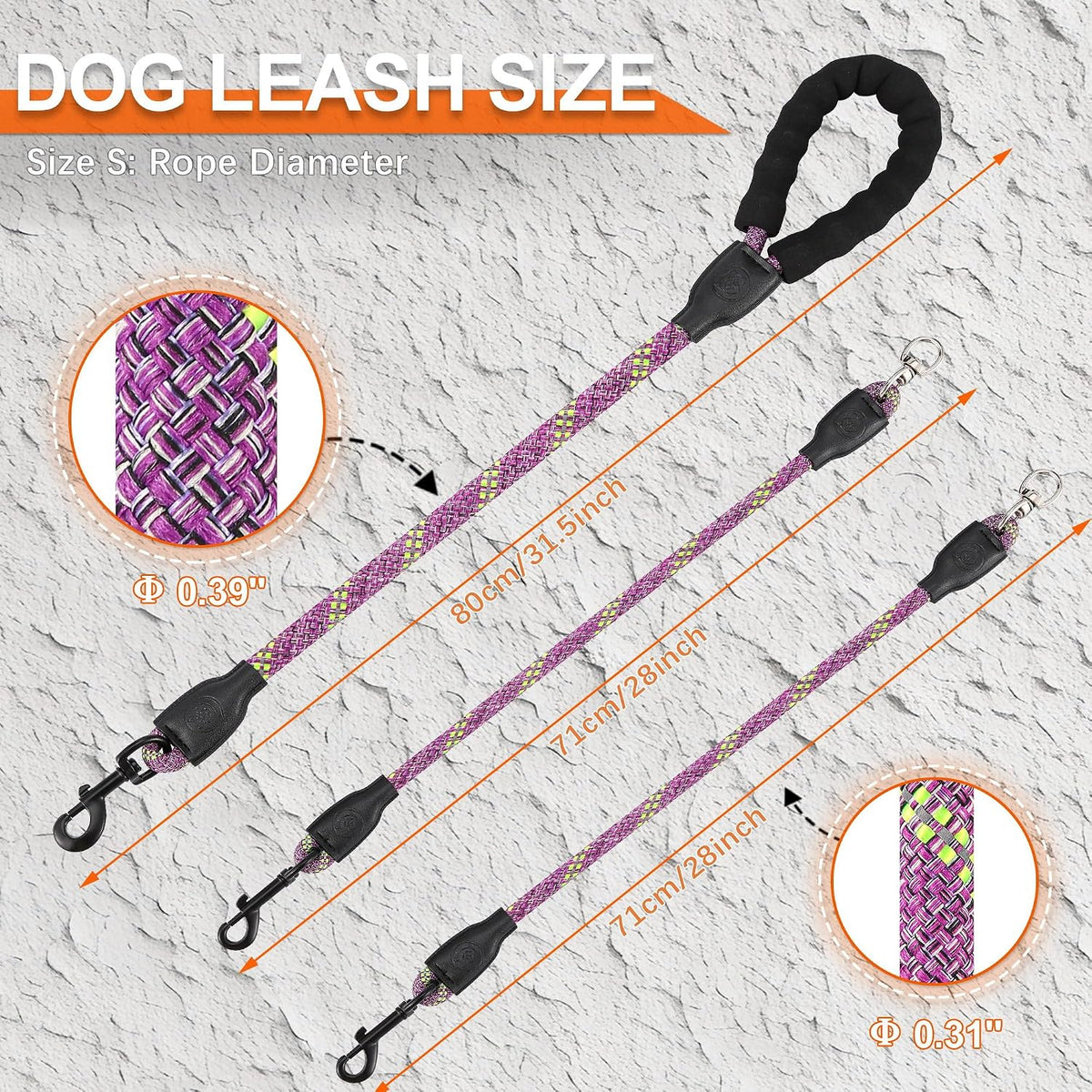 Double Dog Leash, No Tangle, Detachable360° Swivel - Purple / S (8-45 lbs) - image 3