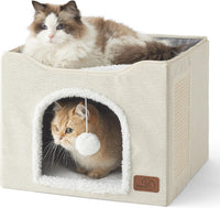 Bedsure Cat House Bed for Indoor Cats with Fluffy Ball and Scratch Pad - Ivory / Single