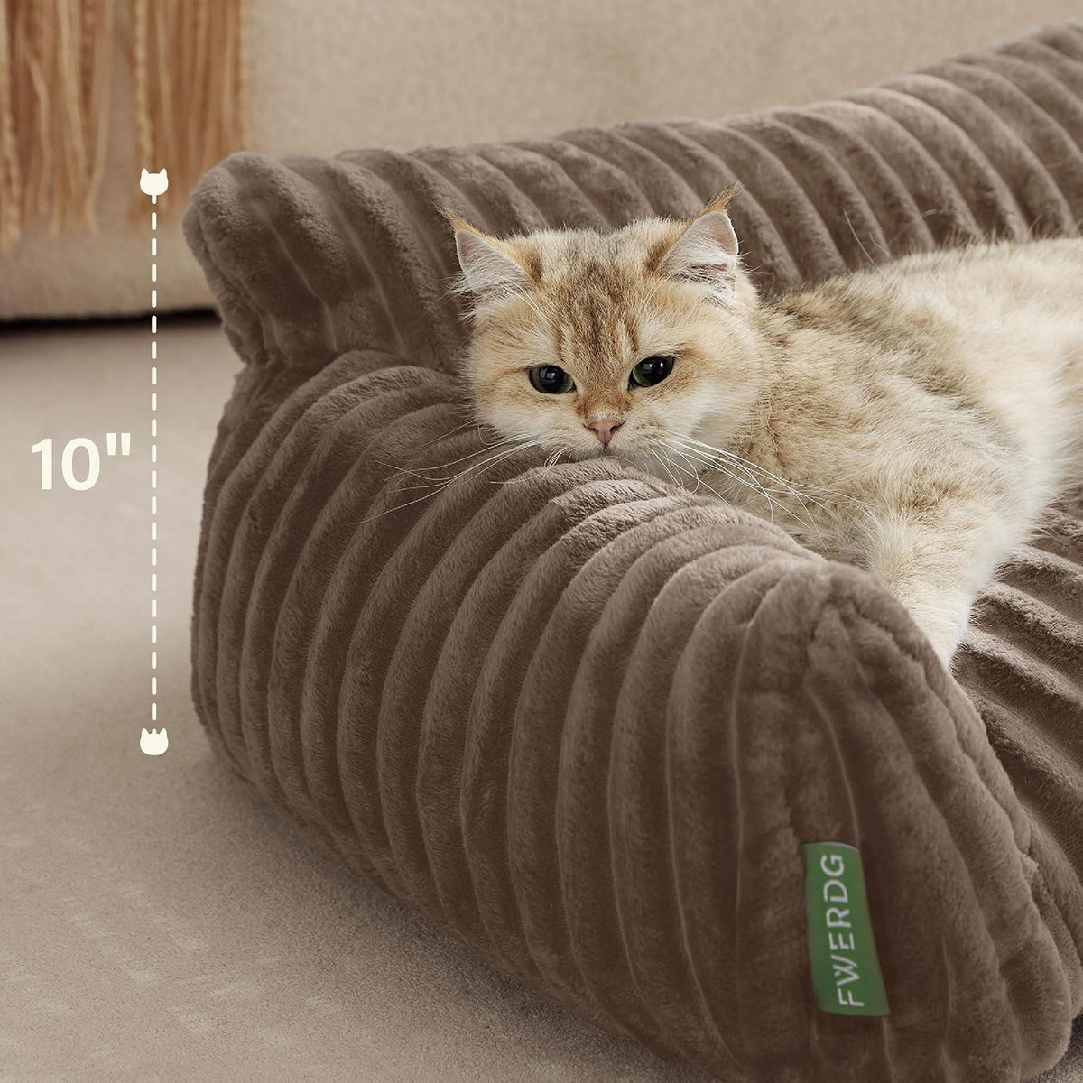 Cute Couch Bed for Pets, Supportive Cat Sofa for Indoor Cats - 24.0"L x 18.0"W x 10.0"Th / Brown - image 3