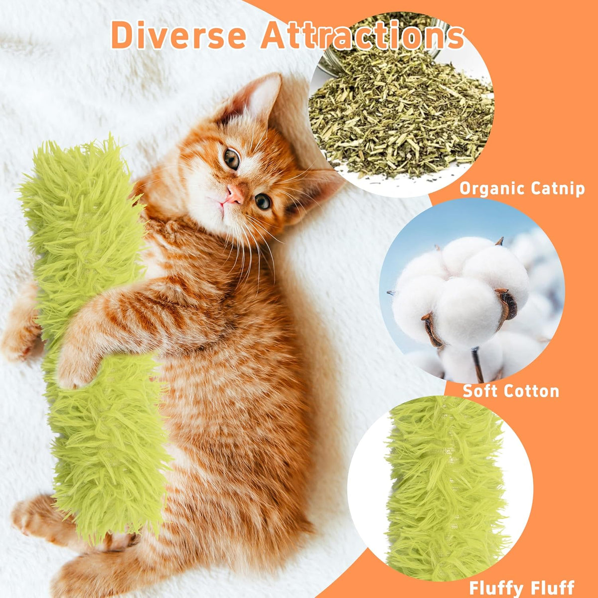 3 Pack Catnip Toys, Soft and Durable Cat Pillows Toys - Green+Blue+Pink - image 2