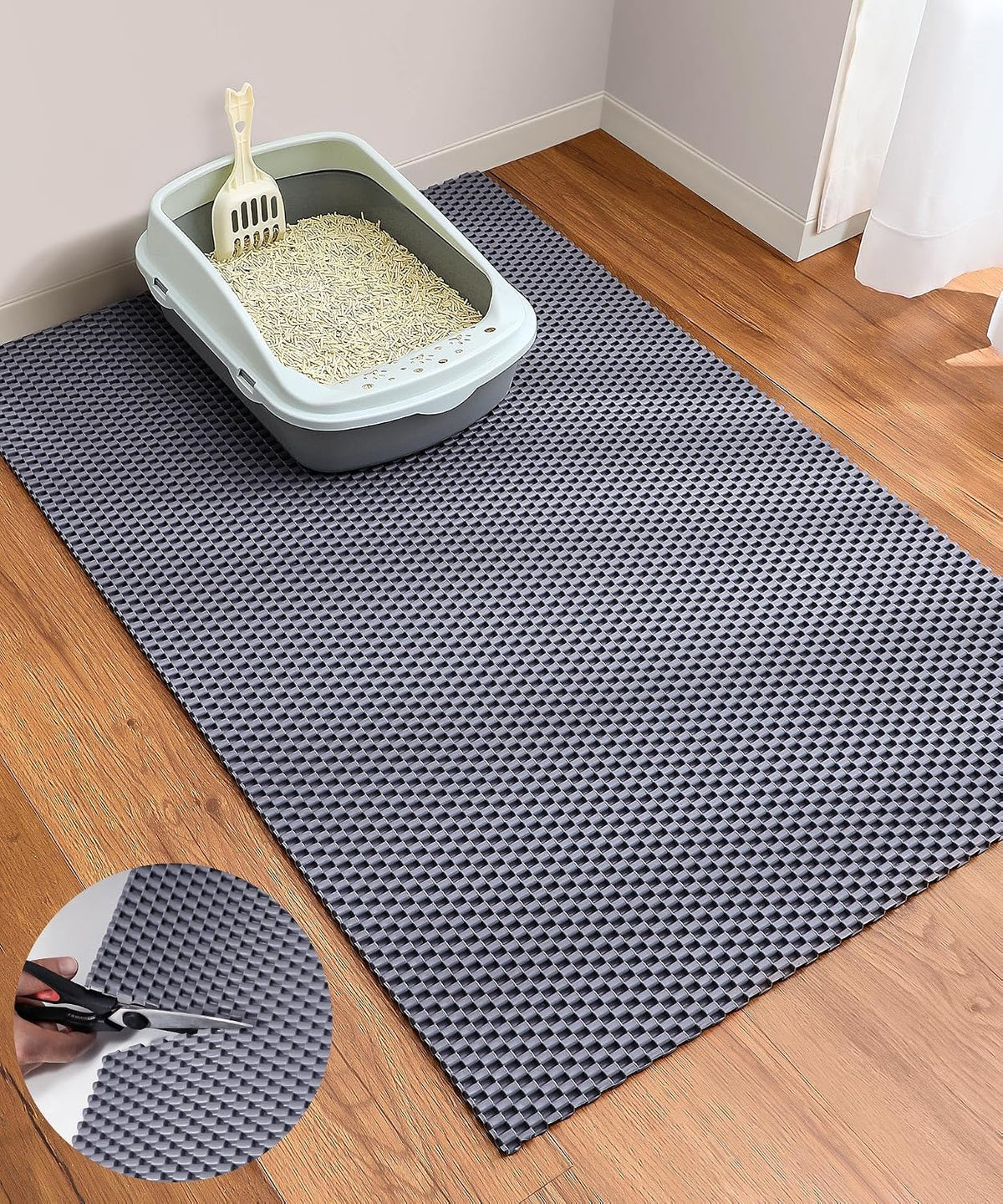 Cat Litter Mat, Cut to Fit Any Place - Grey / 47x35 Inch