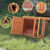 Chick Coop,Outdoor Chicken Run Cage Wooden Triangle Quail Coop with Ventilating Wire Poultry Hutch for Small Animals (Ntural Wood)