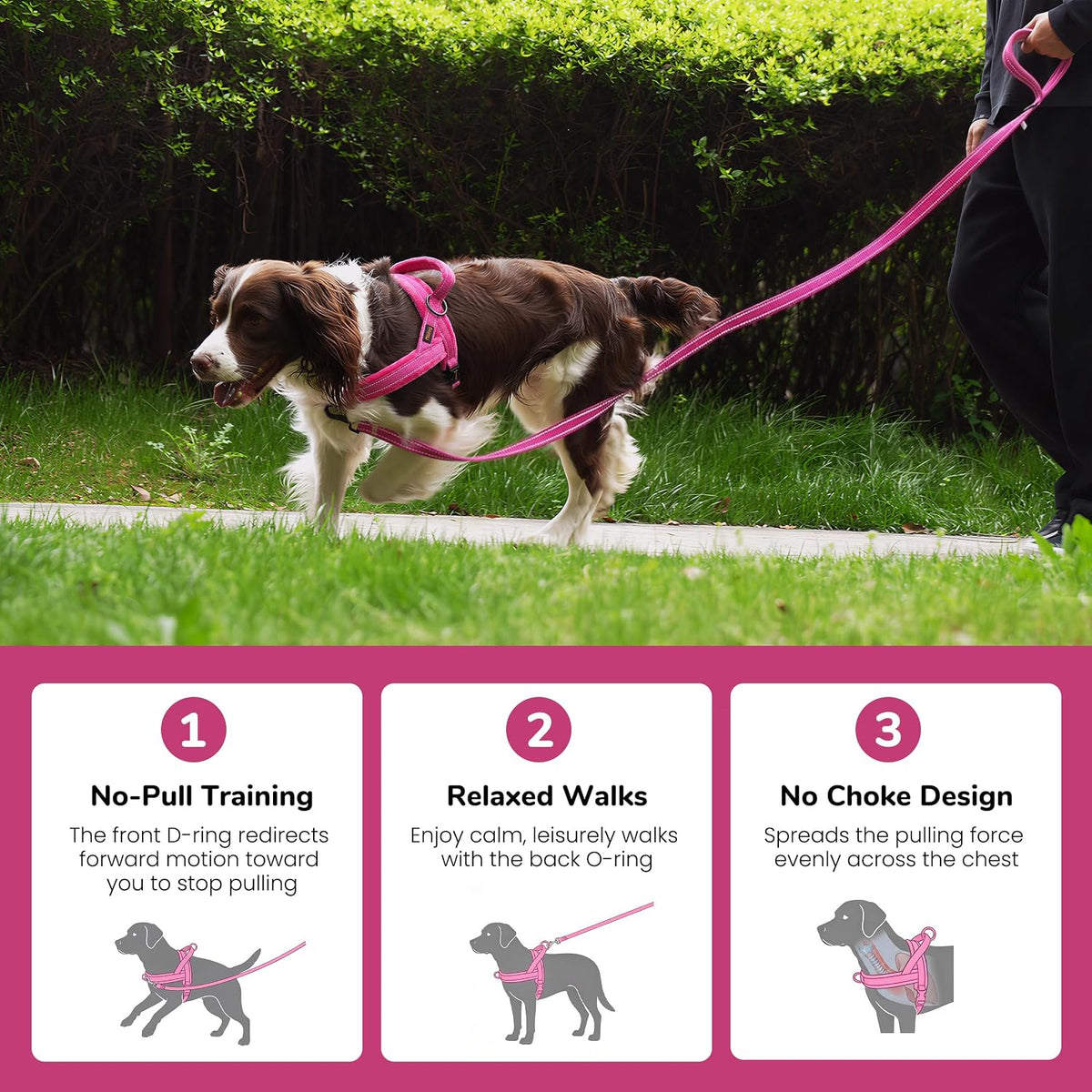 No Pull Dog Harness for Small Dogs, Soft Flannel Padded, XS - M:chest 21-27" / Hot Pink - image 4