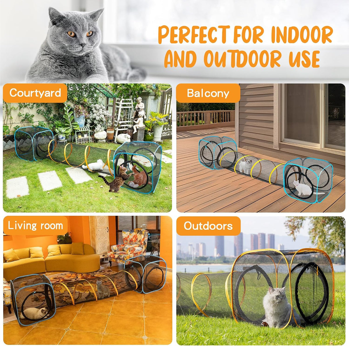 Cat Play Tunnel + Cube for Indoor and Outdoor, Cat Playpen - 3pcs Run tunnel with 2Cube - image 2
