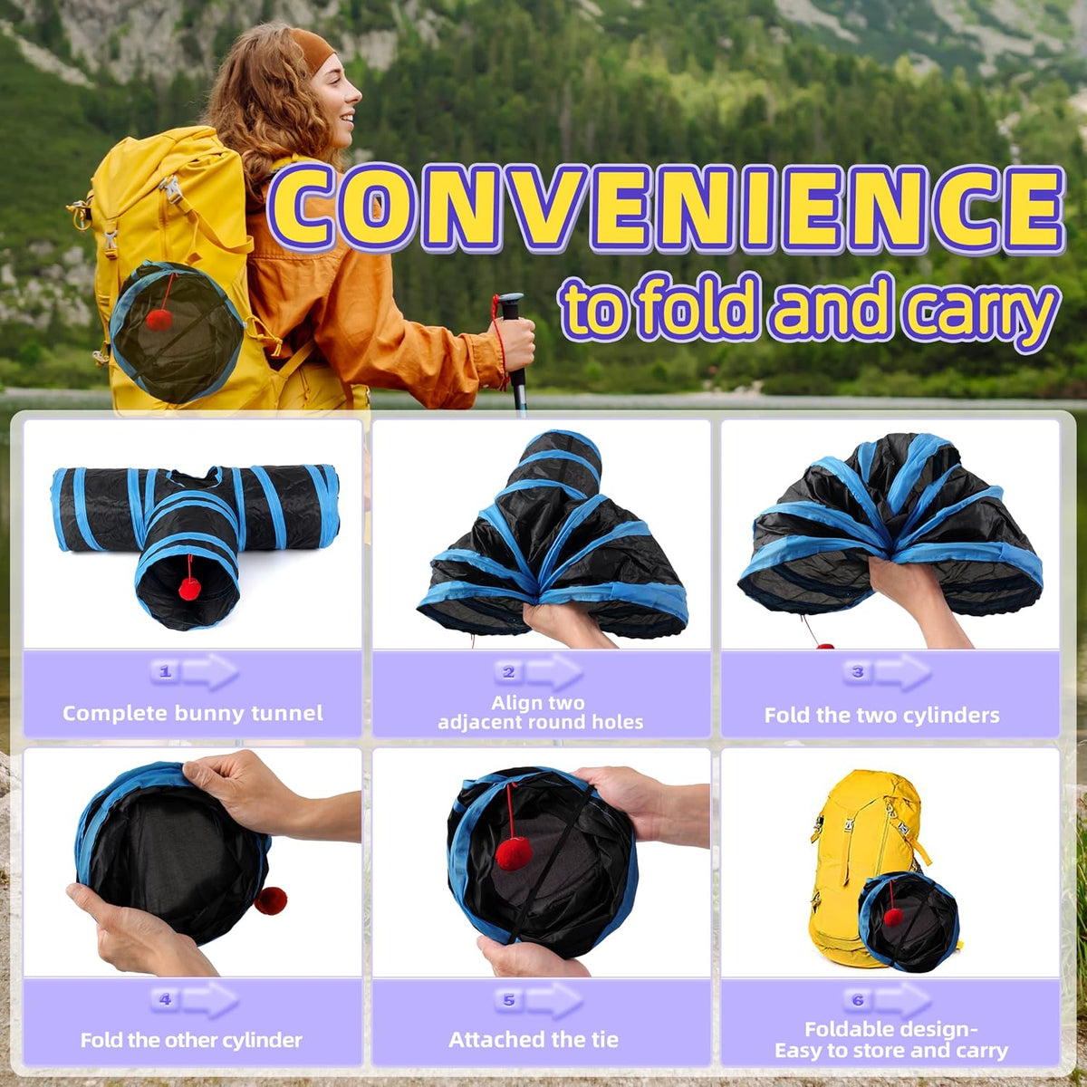 Bunny Tunnels & Tubes Collapsible 3 Way Rabbit Hideout with 13pcs - BK&BU - image 3