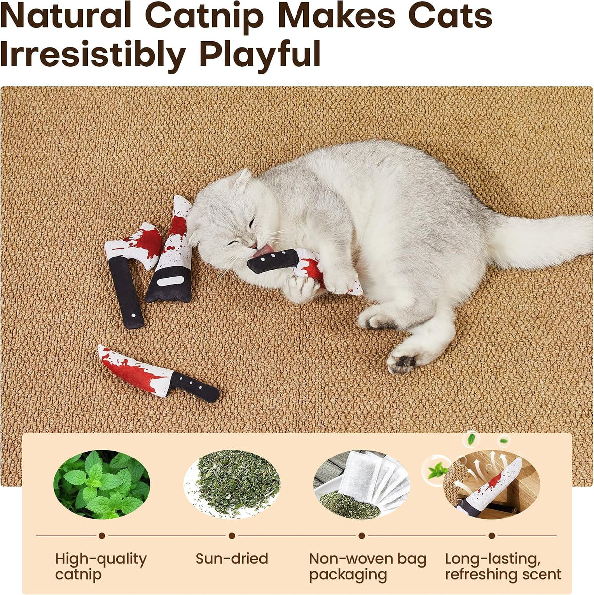 Potaroma 4Pcs Cat Toys, Horror Halloween Knife-Shaped Kitten Catnip Crinkly Sound Toys, Indoor - image 3