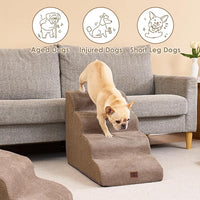 EHEYCIGA Curved Dog Stairs Ramp for High Beds 19.7" H, 4-Step Dog Steps for Small Dogs and Cats, Pet Stairs for High Bed Climbing, Non-Slip Balanced Pet Step Indoor, Camel