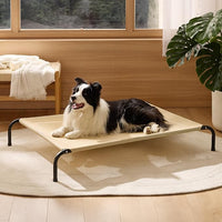 Bedsure Outdoor Elevated Dog Bed Large Sized Dog, Portable Indoor & Outdoor Cooling Raised Cot Pet Hammock Bed with Skid-Resistant Feet, Frame with Breathable Mesh, Khaki, 49 inches