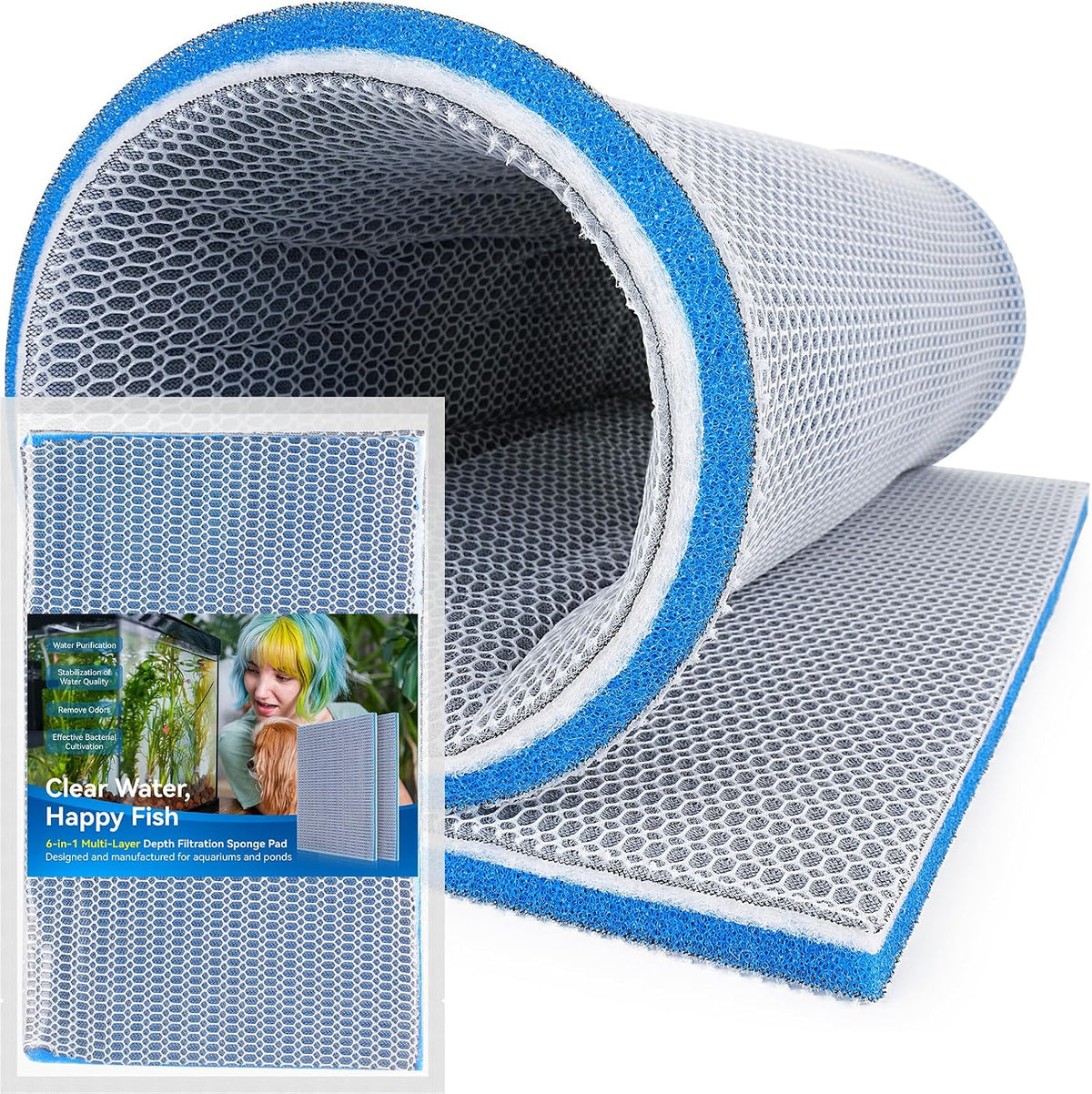 8-Layer Fast-Acting Aquarium Filter Pad - 15.75"x11.81"x0.6" (1 Pack)