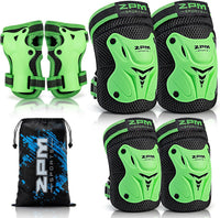 2PM SPORTS Knee and Elbow Pads Set with Wrist Guards for Kids Girls - Green / Medium