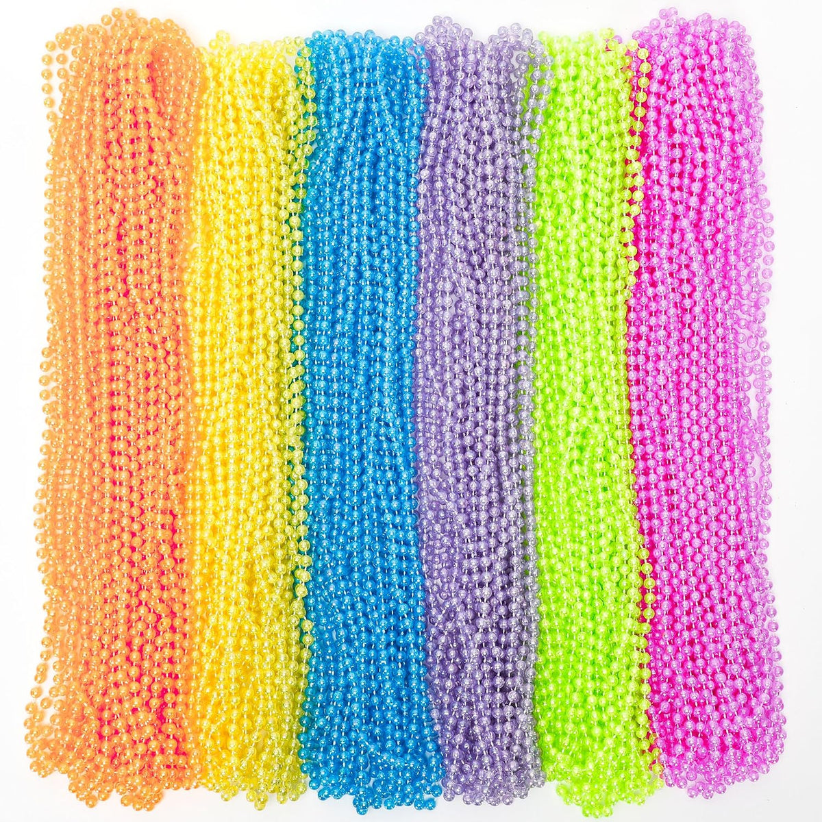 100PCS Bead Necklace, Gold Mardi Gras Beads Party Stuff - Transparent 6 Colors