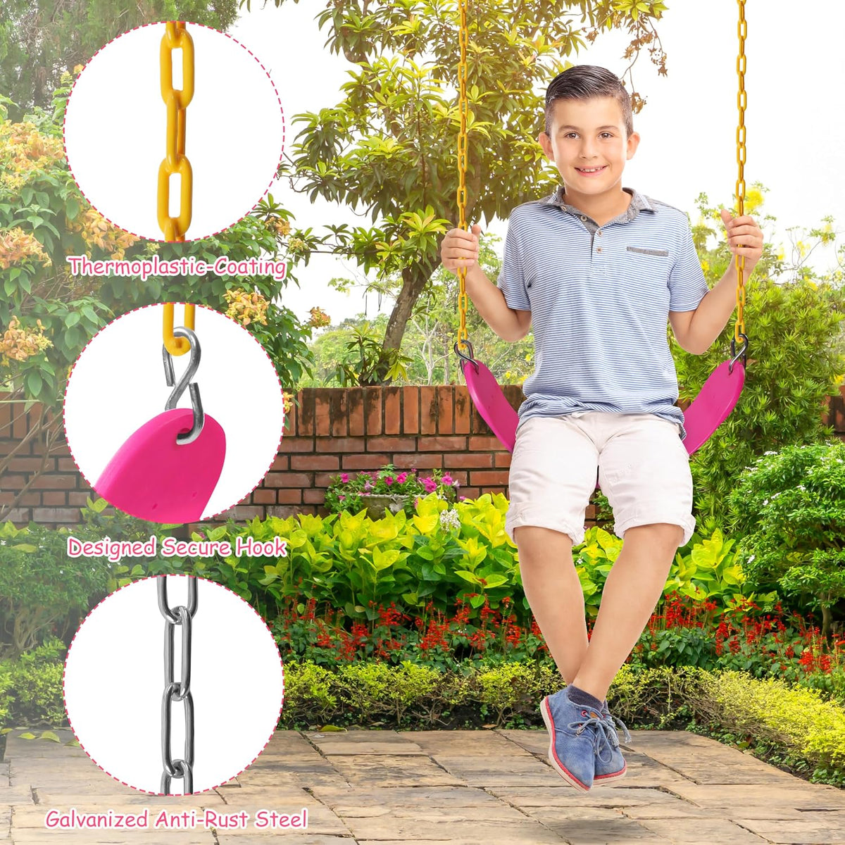 Sunnyglade 2PCS Swings Seats Heavy Duty with 66" Chain Support 250lb - Pink / 2 - image 3