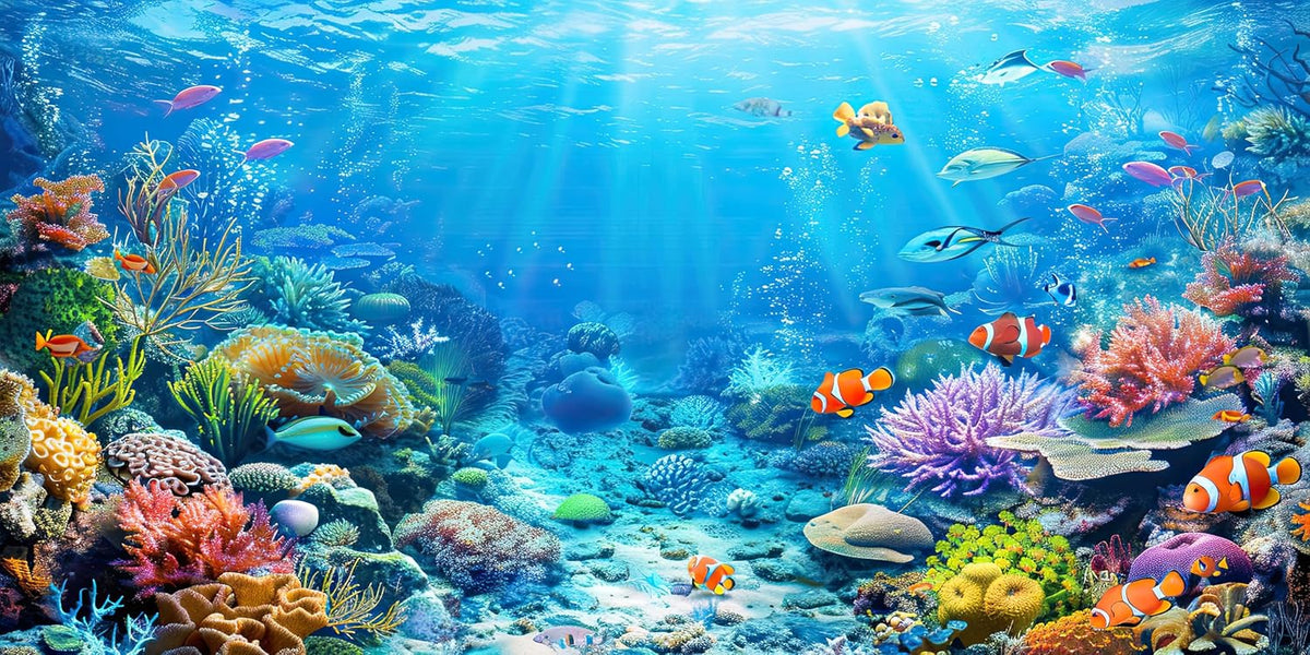 iTapnoom Ocean Floor Aquarium Background - 48"L x 24"W / Blue-1